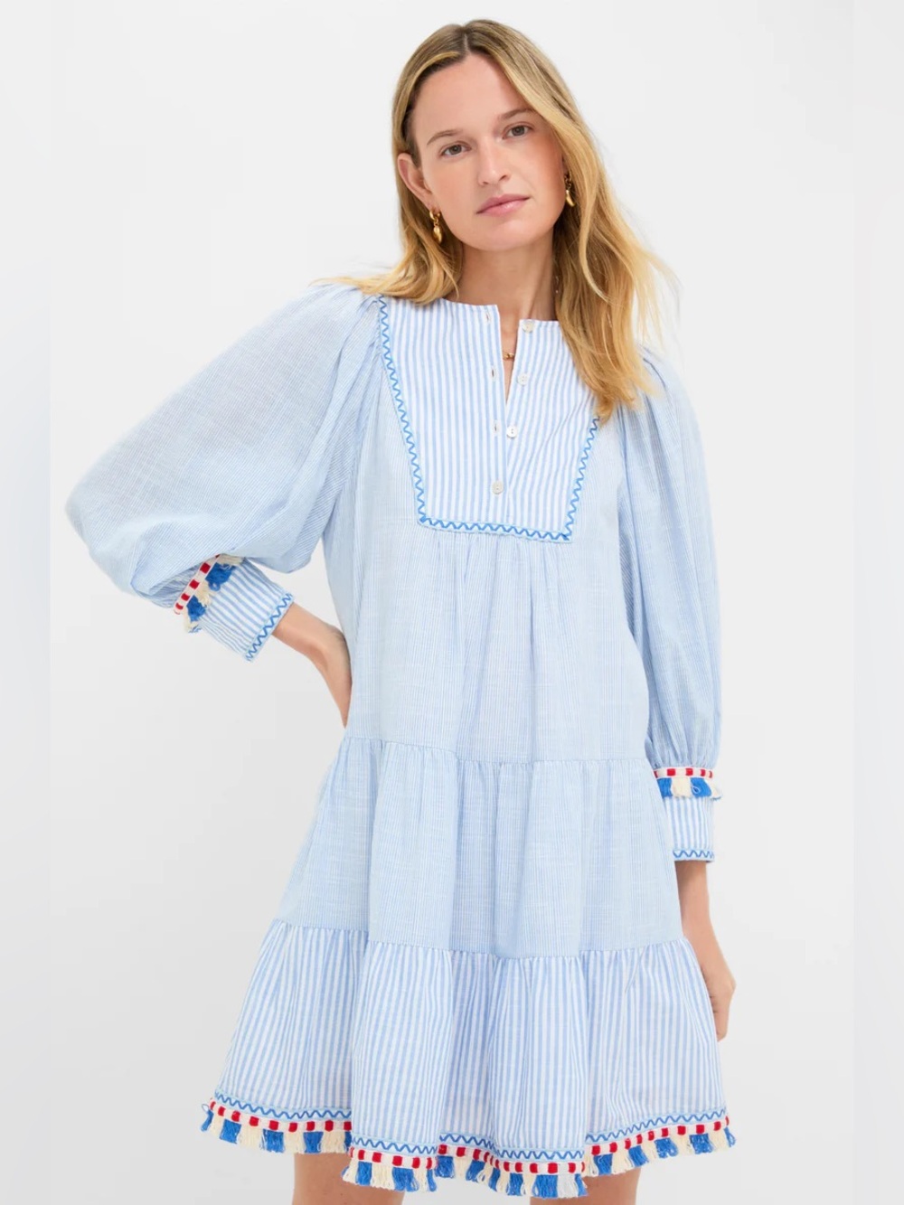 Tuckernuck‎ Dress Chambray Stripe Fringe Jen Mini  size Small